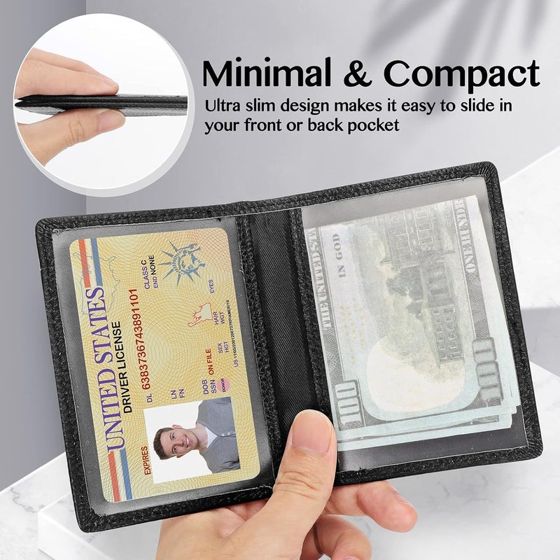 Unaone Slim Minimalist Wallet - Premium Leather RFID Blocking Front Pocket Wallets with 8 Card Slots and 2 ID Window, Black - Image 5